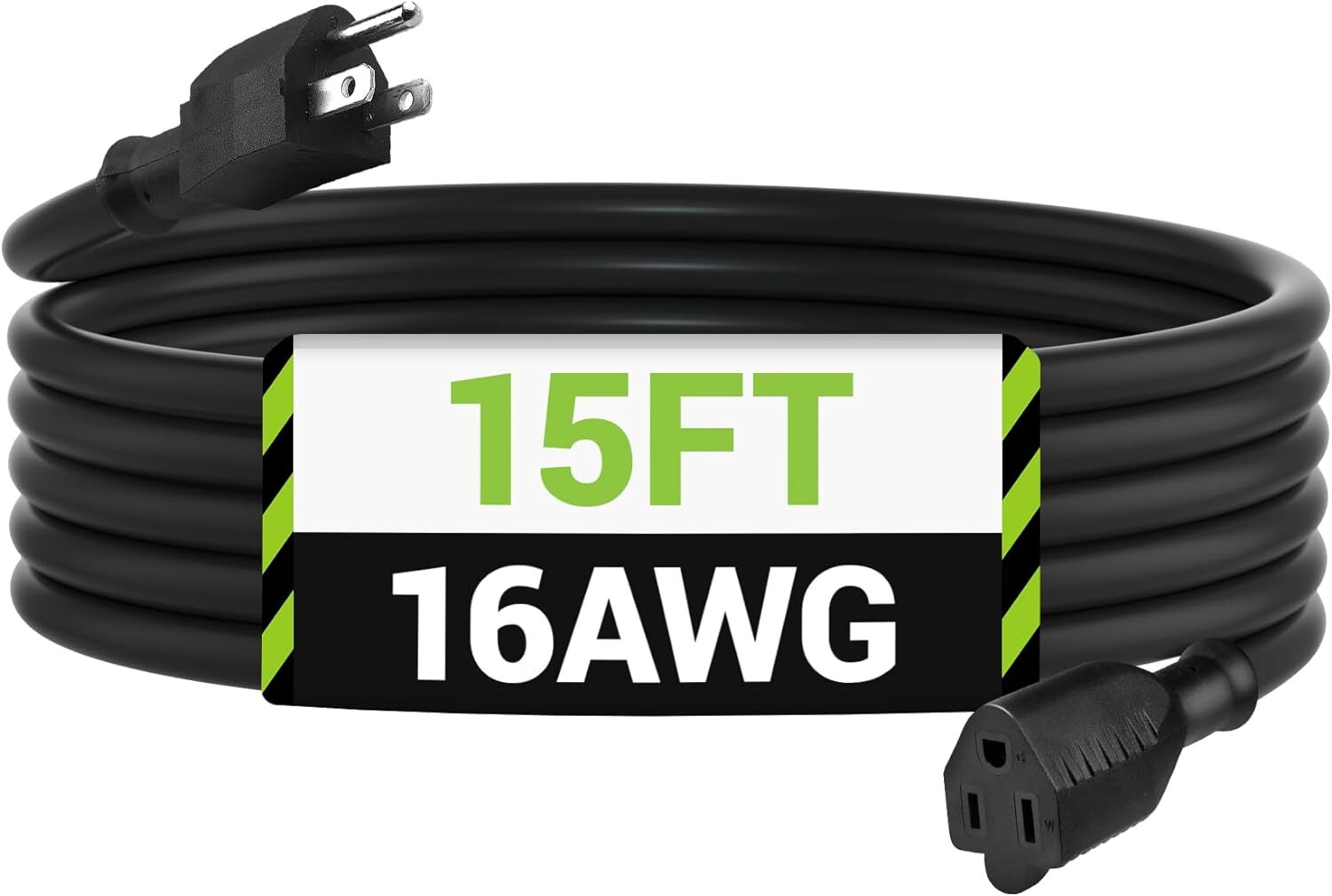 BN-LINK 8/15 ft In/Outdoor Extension Cord 16/3 SJTW, 3-Prong Grounded Plug, ETL gallery