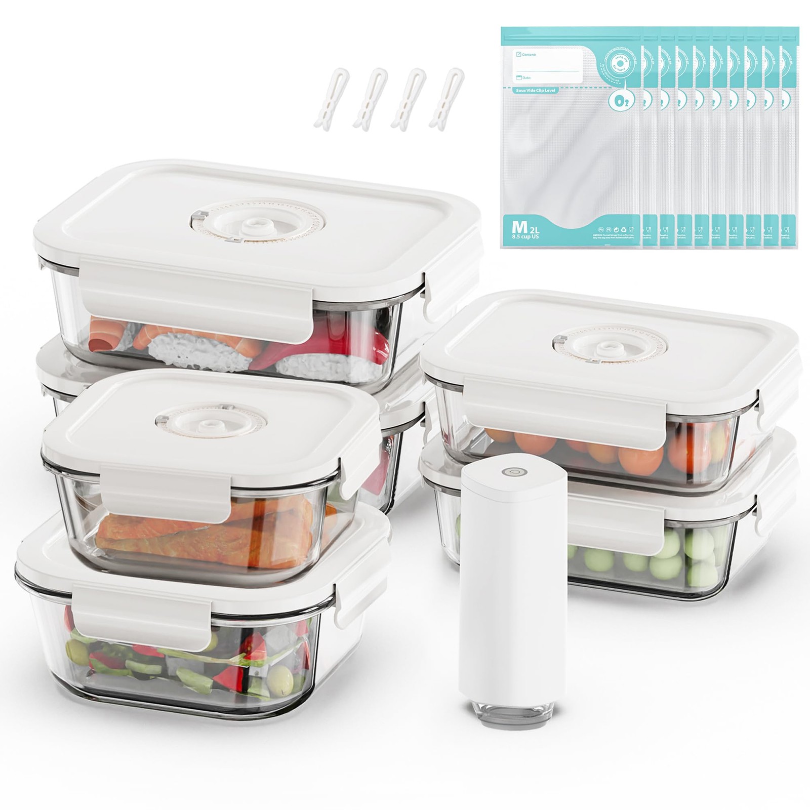 Vacuum Seal Glass Food Storage Containers, 6pcs Containerswith 10pcs Sous Vid... gallery
