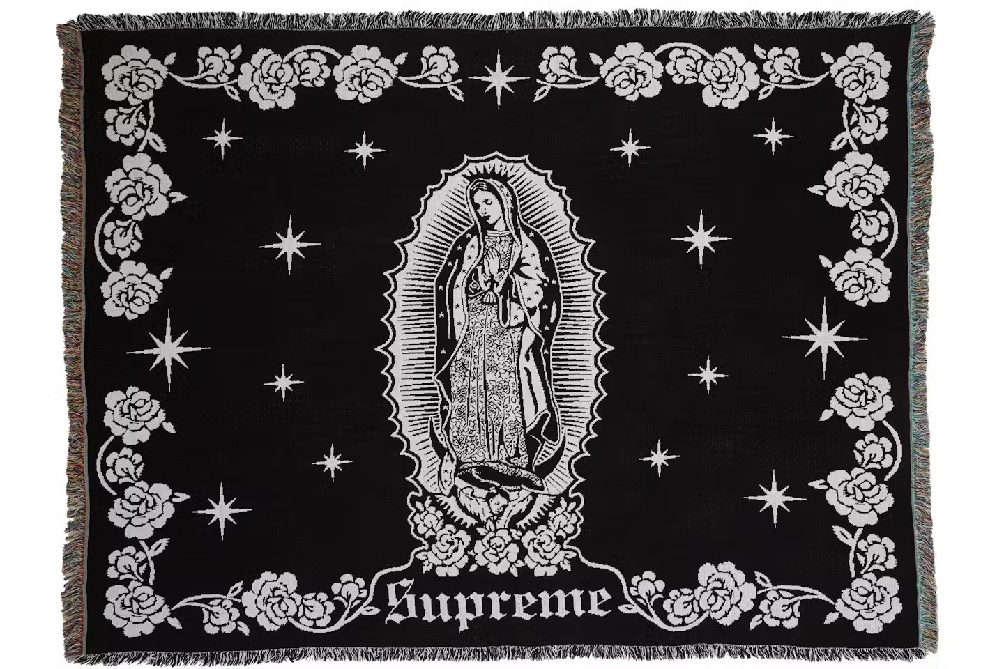 Authentic Supreme Virgin Mary Blanket Black And White NWOT 50x70in gallery