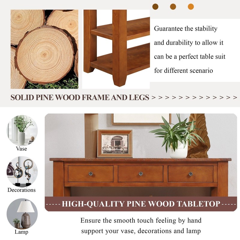 48'' Solid Pine Wood Top Console Table,Modern Entryway Sofa Side Table w/Drawer gallery