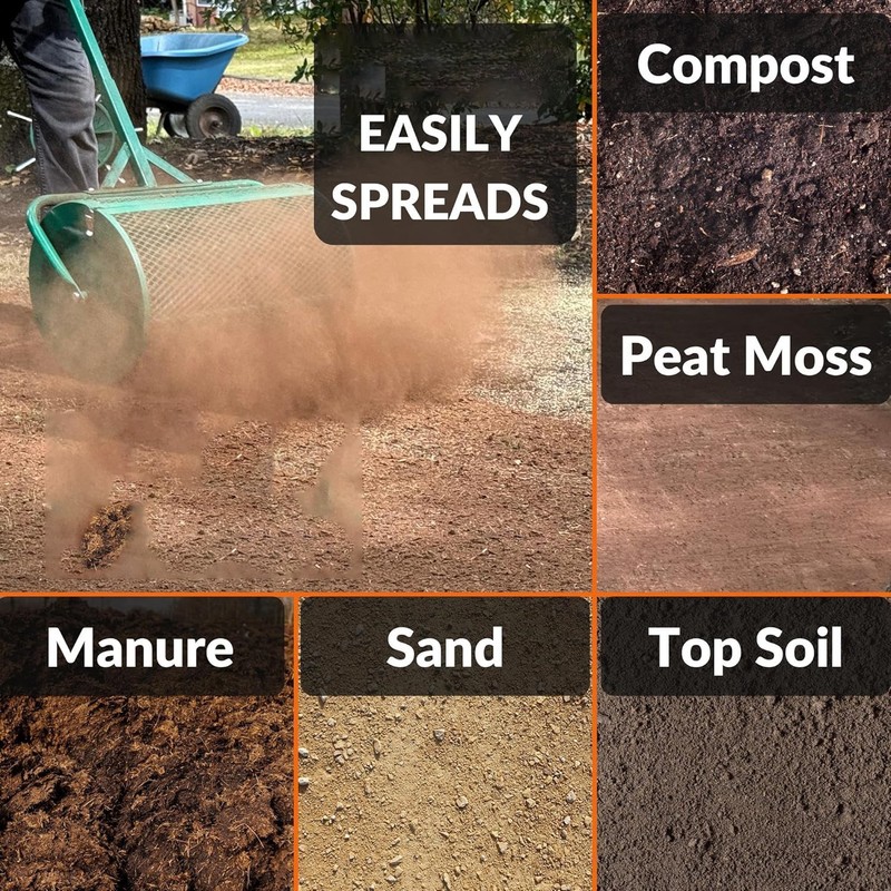 24 Inch Compost Spreader Roller for Peat Moss, Top Soil, Sand, Manure & Mulch gallery