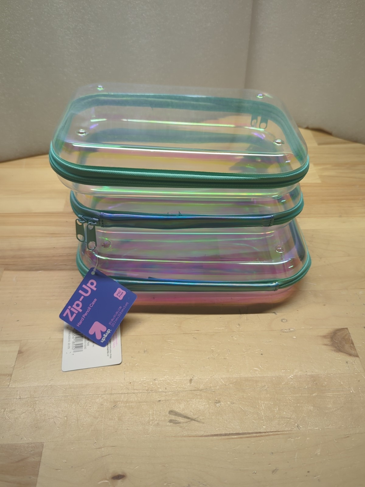 Target Hard Sided Clear Zipper Pencil Case Iridescent Teal/Pink - Lot Of 3 gallery