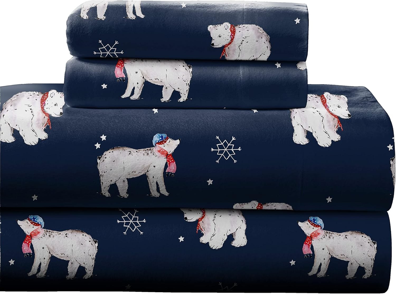 180 GSM 100% Cotton Flannel Sheet Set Queen Snow Bear Warm & Cozy Pre-Shrunk gallery