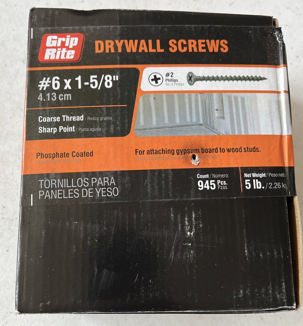 [5 Pounds-945 Screws]GRIP-RITE Drywall Screws #6 x 1 5/8” Philips Coarse Thread gallery