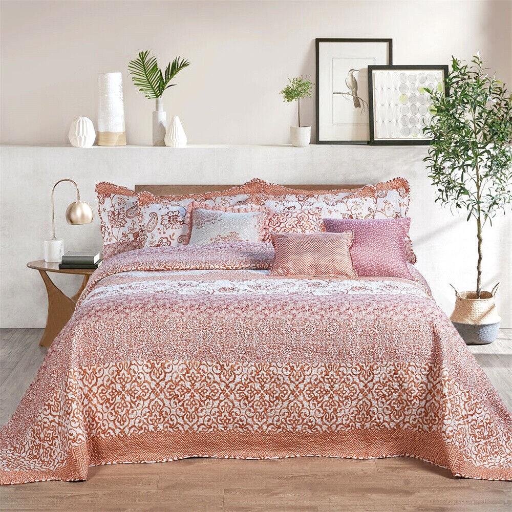 9-Piece Reversible Printed Striped Bedspread Set – Oversized Bedding for King gallery