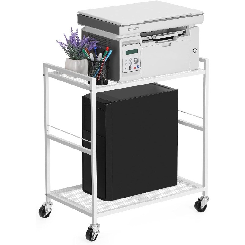 Computer Tower Stand 2 Tier Mobile Printer Cart Rolling Under Desk Table Metal gallery