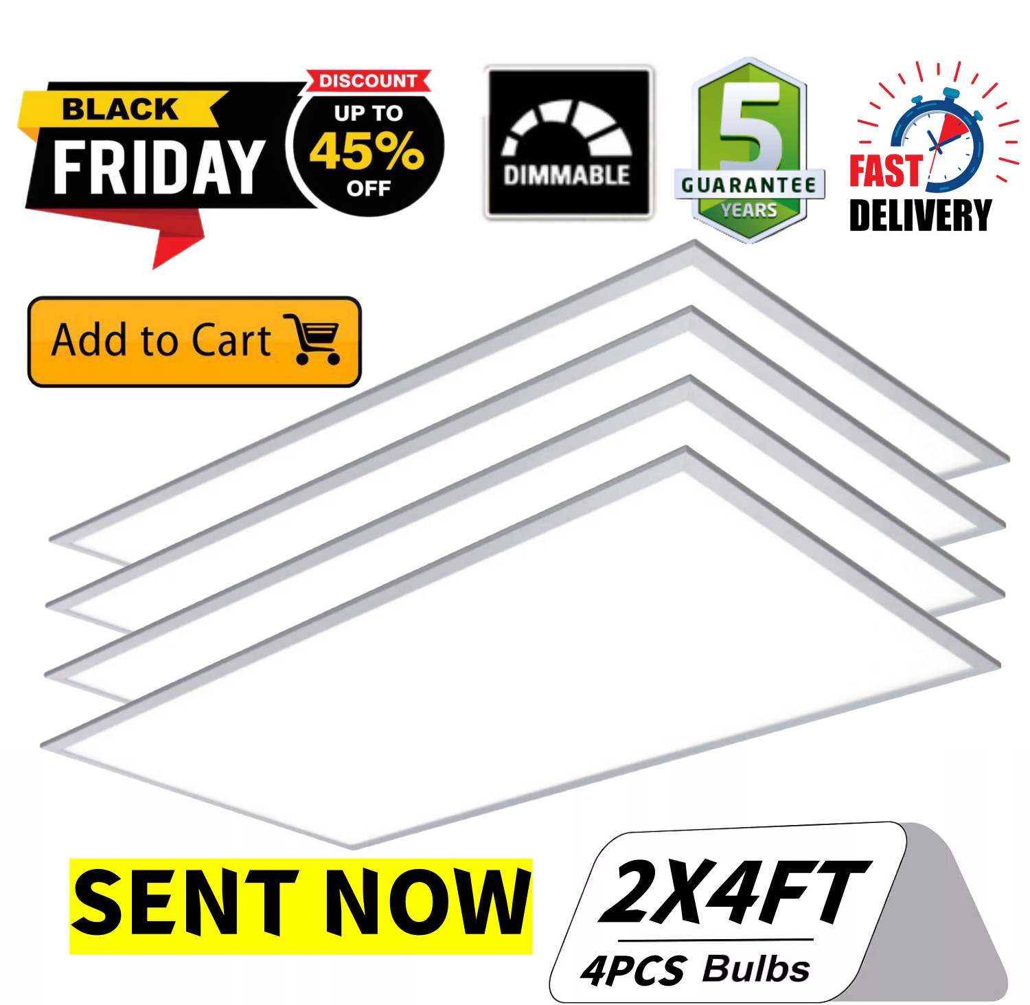 LED Panel Light 2x4FT 75 Watt 5000K Daylight White Dimmable AC 110V-277V 4 PACK gallery