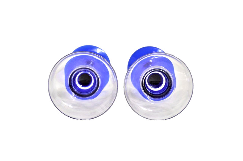 Vintage Pair Cobalt Blue Stem Clear Glass Candlestick Holders 6" Tall Germany gallery