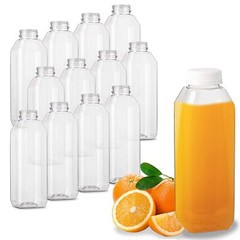MT Products Empty Clear PET Plastic Juice Bottles with Caps 16 oz – Pack of 12