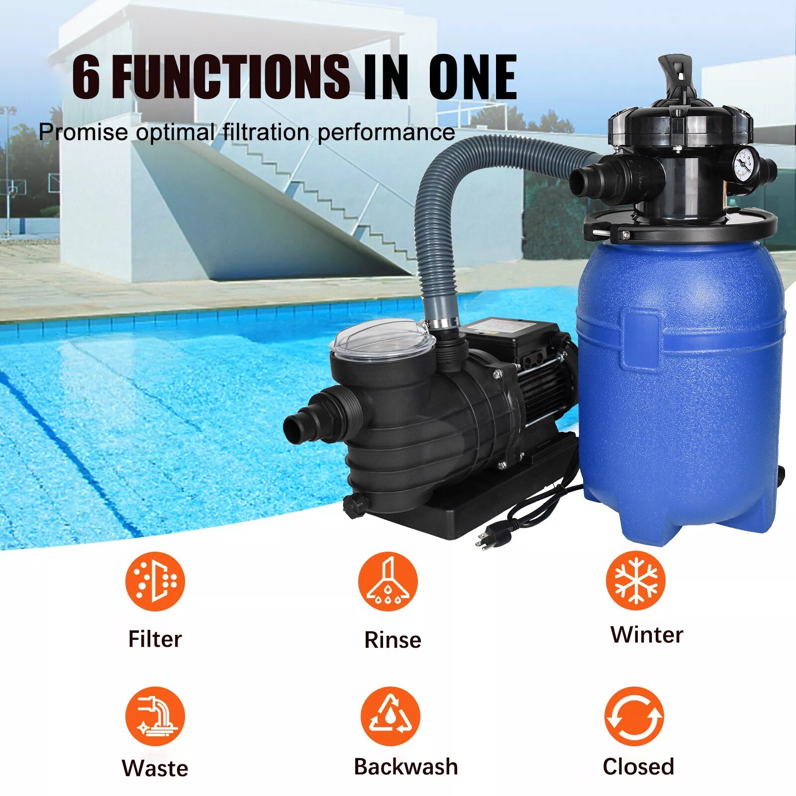 10in Sand Filter 2640GPH 0.35HP Above Ground Swimming Pool Pump intex compatible gallery