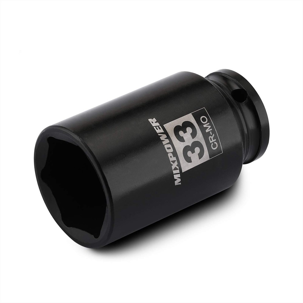MIXPOWER 1/2" Drive Deep Impact Socket, CR-MO, 33 mm, METRIC, 6 Point, 33mm