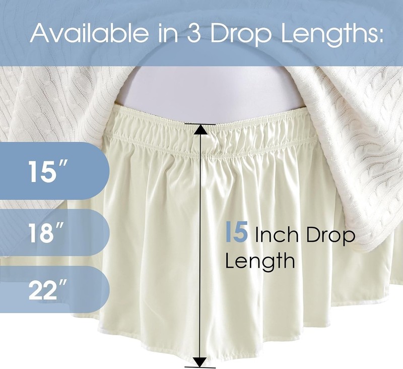 Queen Bed Skirt White 15-Inch Drop Elastic Wrap Around Easy Fit for Adjustable gallery
