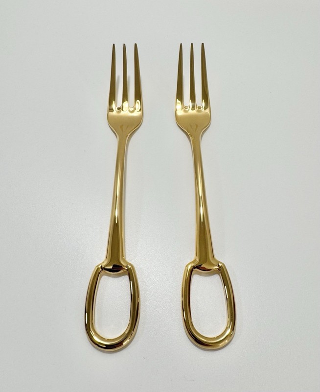 Hermès Grand Attelage Silverware Dinner Forks 18k Gold Plated RT870EA Set Of 4 gallery