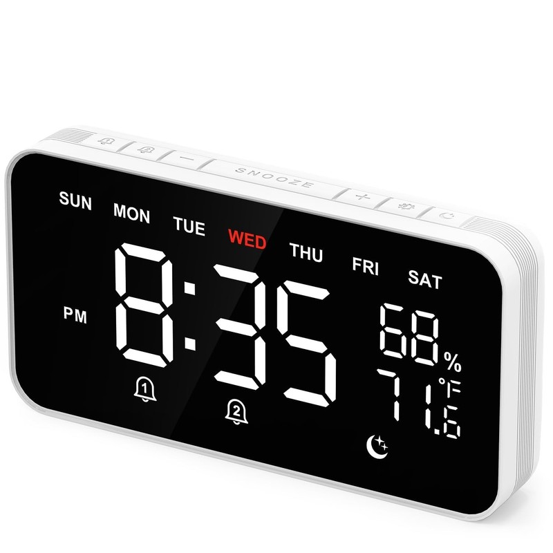 Digital Alarm Clock for Heavy Sleepers, Dual Alarms, Temp & Humidity, Large Disp gallery