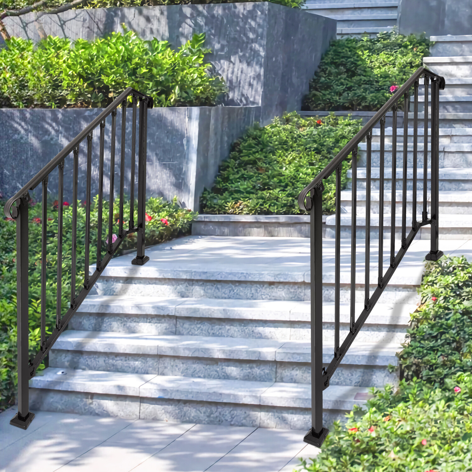 Steel Handrail Adjustable for 4-5 Steps Outdoor Stair Railing Step Hand Rail gallery