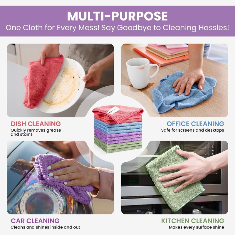 Microfiber Cleaning Cloth 12 Pack Assorted Color Cleaning Rags for Housekeeping gallery