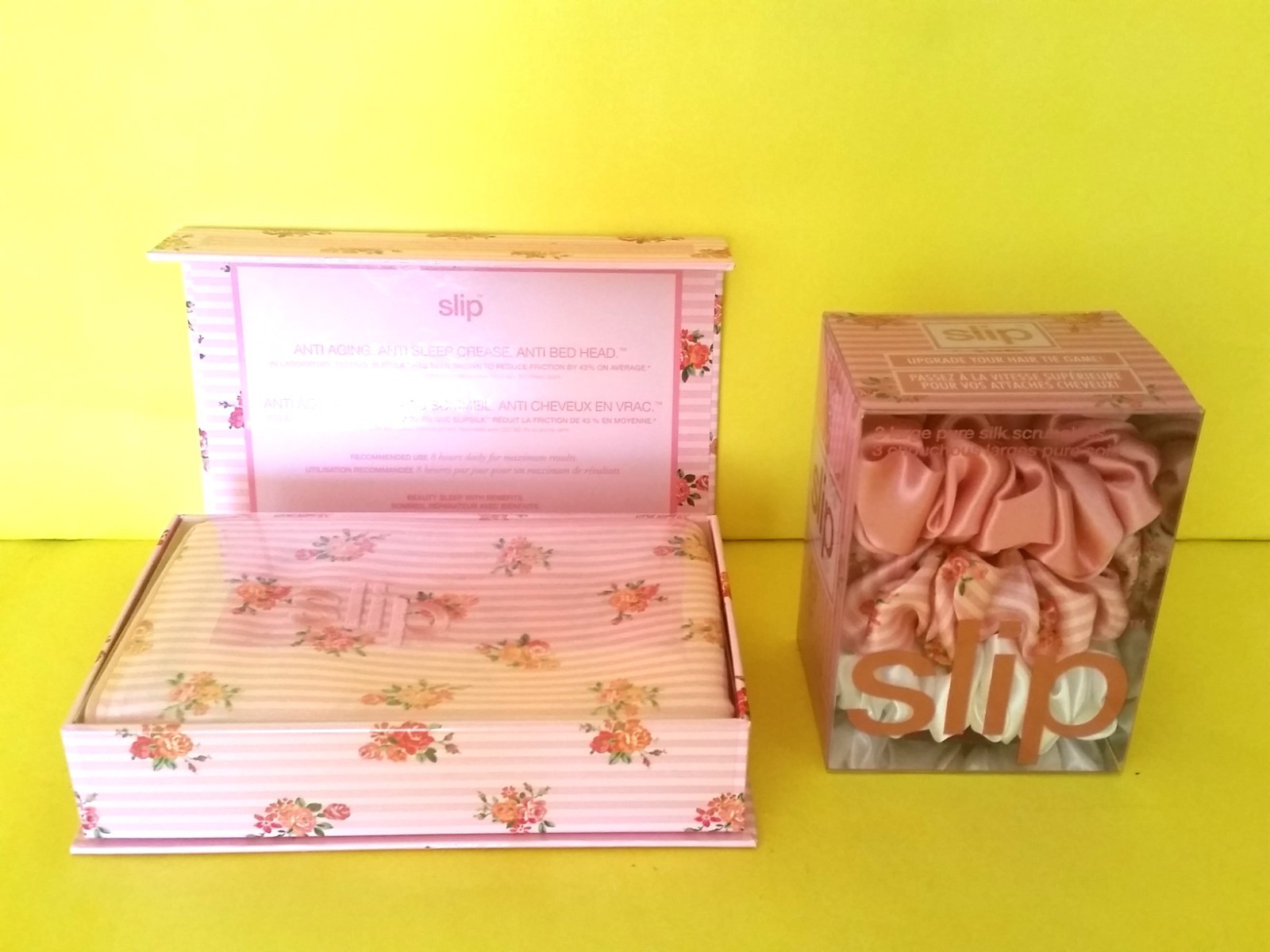 NIB) slip pure silk pillowcase PETAL Queen (20X30) large scrunchie set gallery