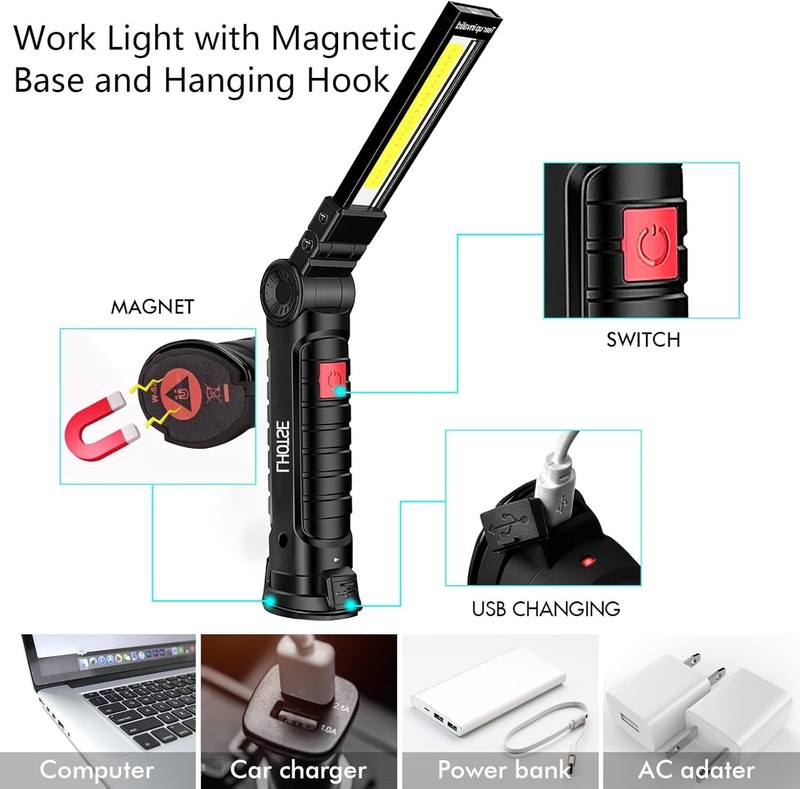 2-Pack 360° Rechargeable LED Work Lights with Magnetic Base & Hook for Mechanics gallery