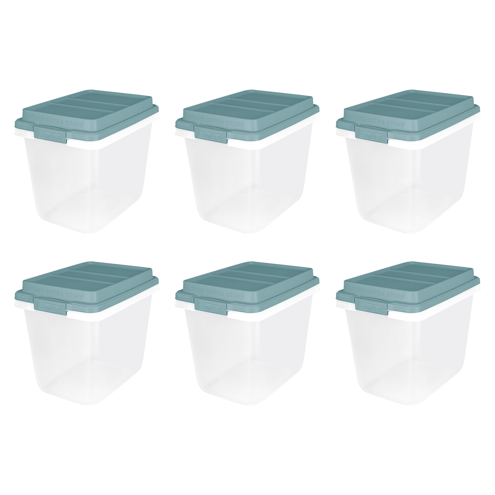 Hefty 6 Pack 32 Quart Lift Off Stackable Plastic Storage Bin and Lid, Clear/Gray gallery