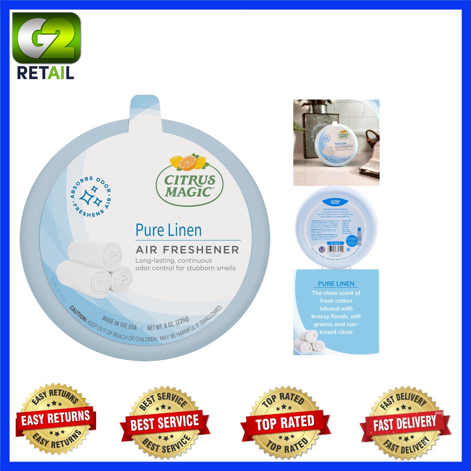 Citrus Magic Odor Absorbing Solid Air Freshener - Pure Linen, 8oz, 4 Weeks Fresh gallery