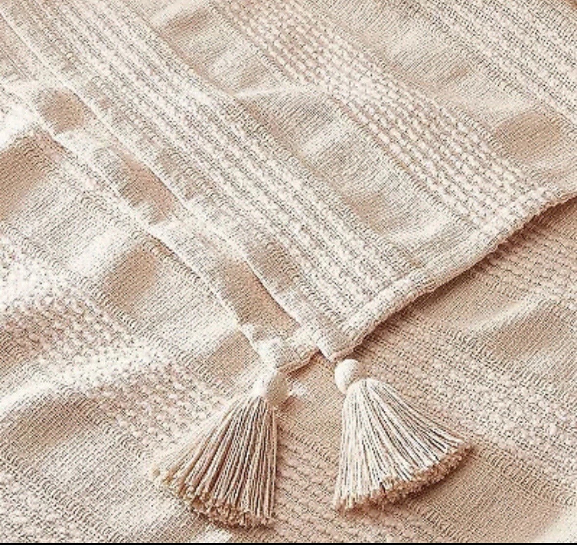 Textured Stripe Dobby Throw Blanket with Corner Tassels Blush Hearth & Hand gallery