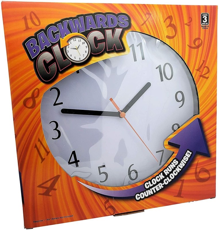 Backwards Wall Clock 9" Reverse Counter Clockwise Time - Gag Joke Prank Gift Toy gallery