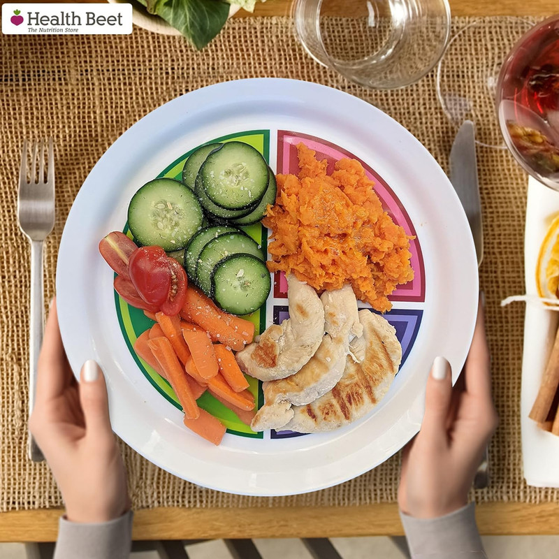 10” Macro Diet Portion Control Plate for Balanced Eating -3 Flat Sections for Ve gallery