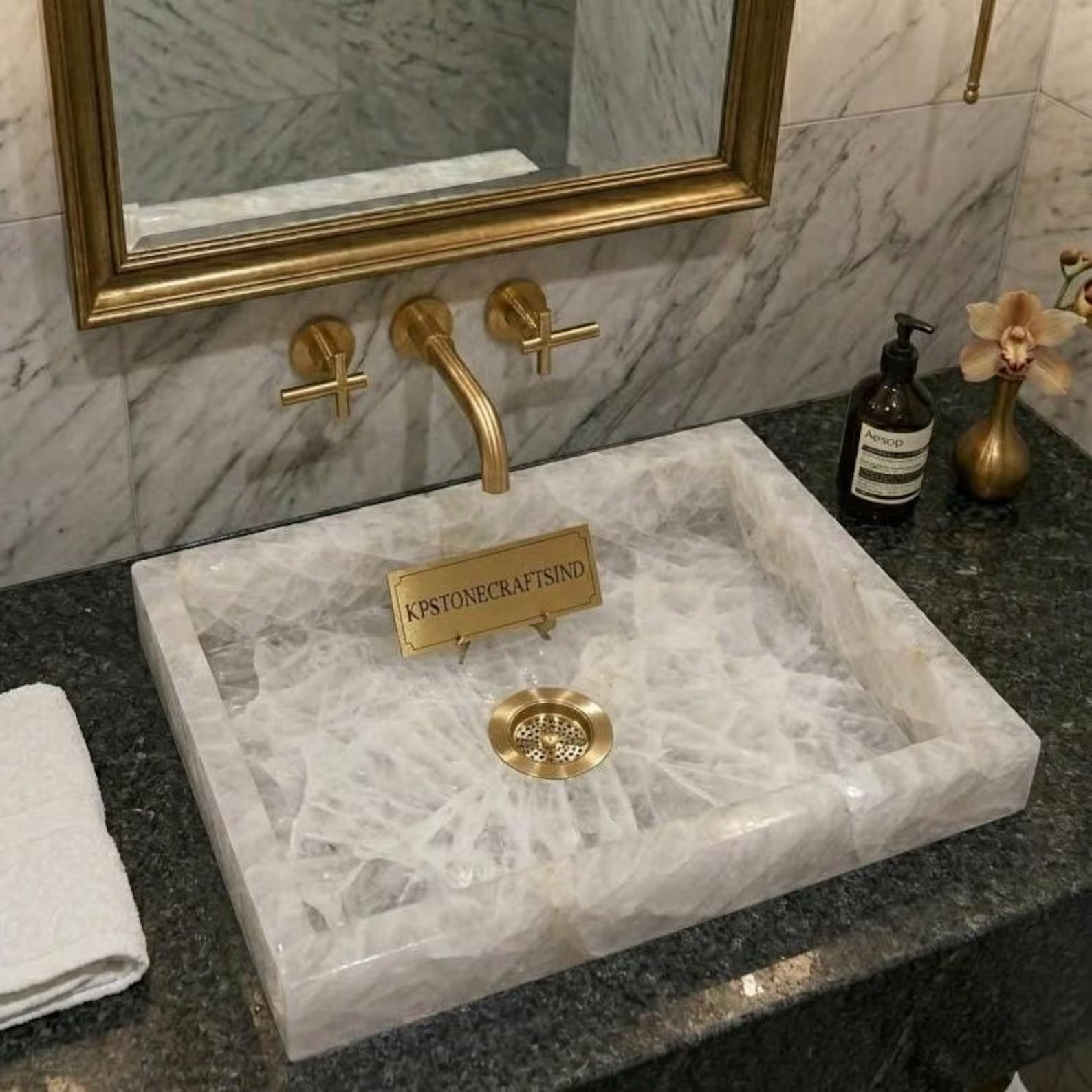 12"x15" Handmade White Quartz Crystal Vessel Sink Rectangular Stone Washbasin gallery