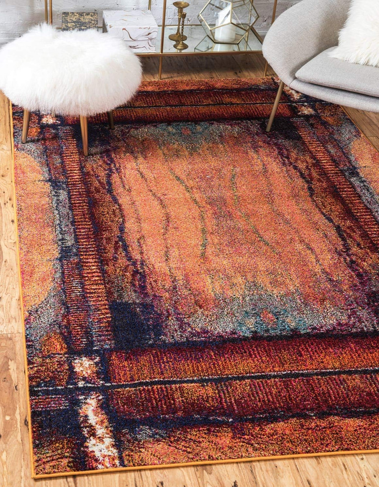 Rustic Modern Abstract Area Rug - Estrella Collection (5' x 8', Orange/Black)