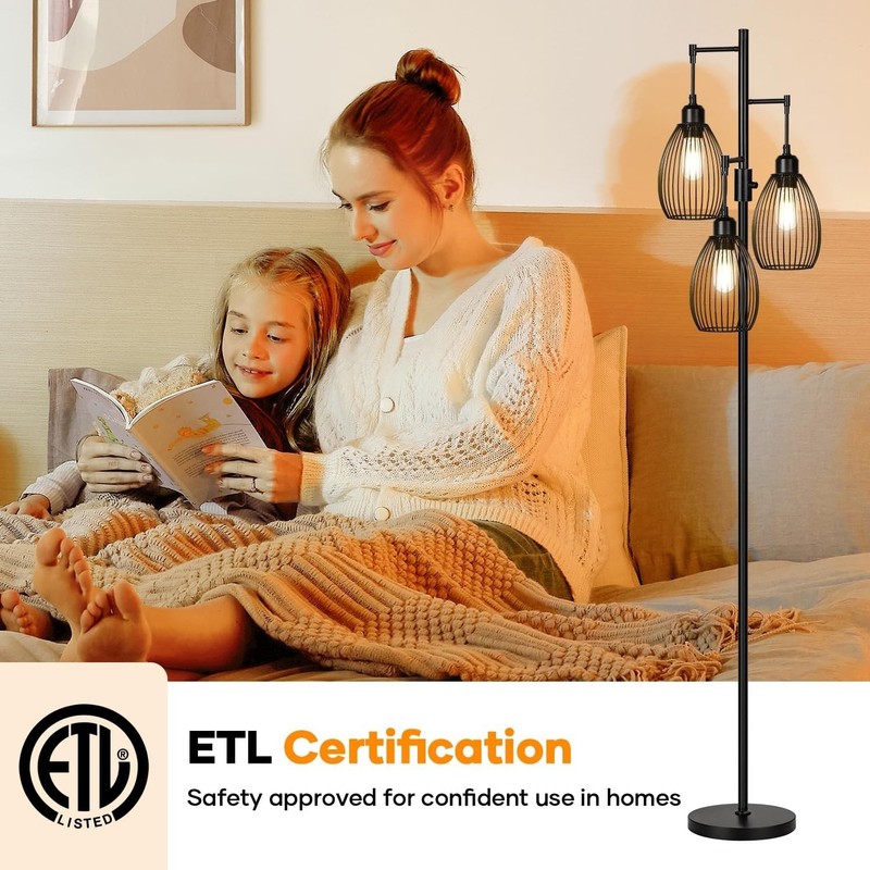 Tall 69" Dimmable Floor Lamp in Matte Black, 3 x 800LM LED Bulbs for Home Decor gallery