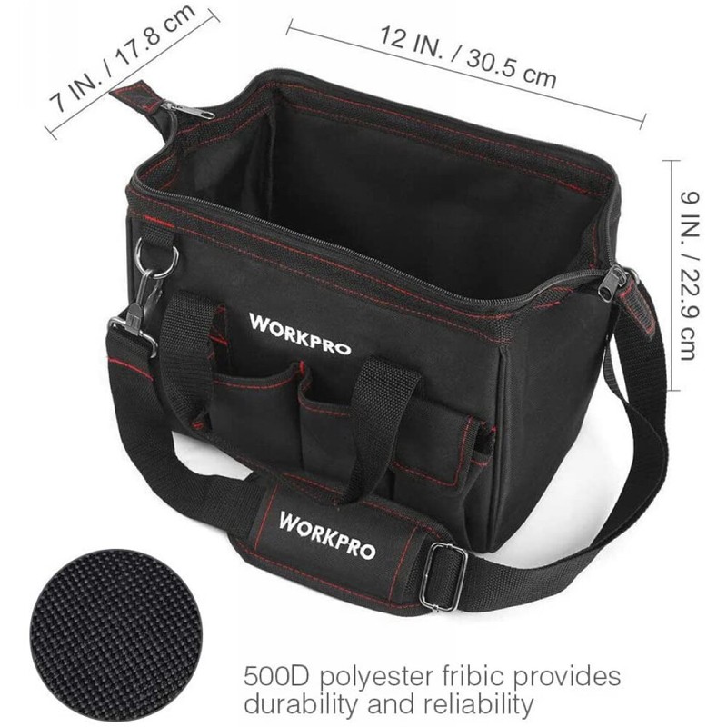Workpro 12'' Storage Tool Bag Close Top Wide Open Mouth Polyester Double Zipper gallery