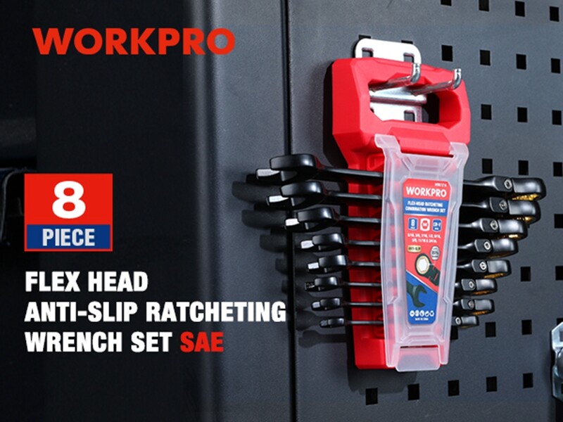 WORKPRO 8PC Flex Head Ratcheting Wrench Set SAE 5/16-3/4" Anti-slip Set 72-Teeth gallery