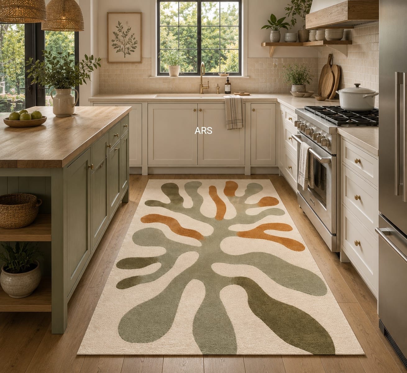 Modern Abstract Area, Sage Green & Terracotta Organic Pattern, Contem gallery