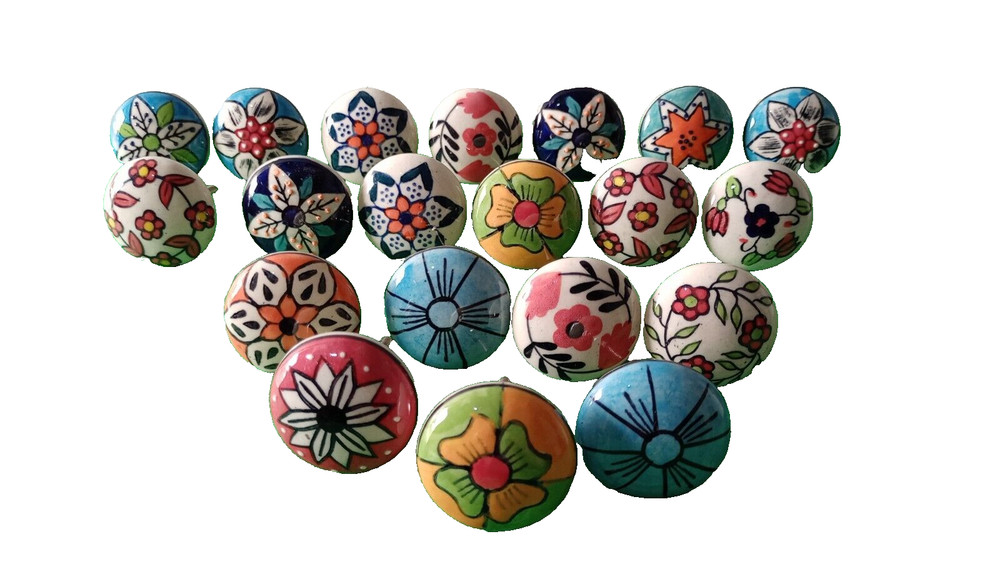 20 PC Cabinet Ceramic Knobs Pulls Hand Painted Drawer Door Handles Color knobs