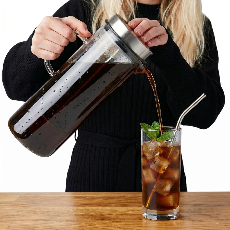 Cold brew coffee maker Kettle hot tea brewer infuser stainless filter large 44oz gallery