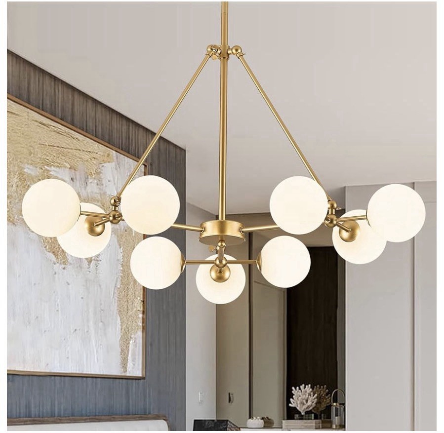 AIRYPHANT Modern Gold Sputnik Chandelier, 9-Light, Frosted Glass Globes gallery