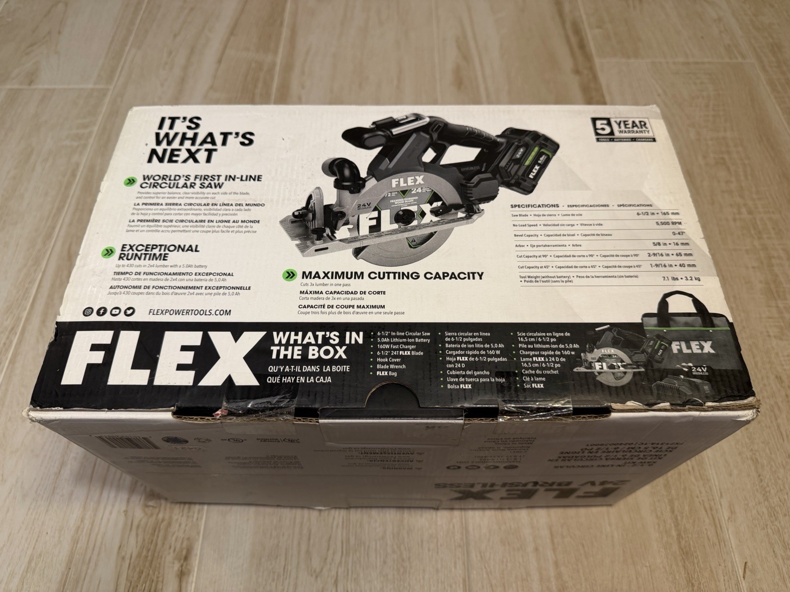 NEW FLEX 24V Brushless Cordless 6.5" In-Line Circular Saw Kit w/Fast Charger/5Ah gallery