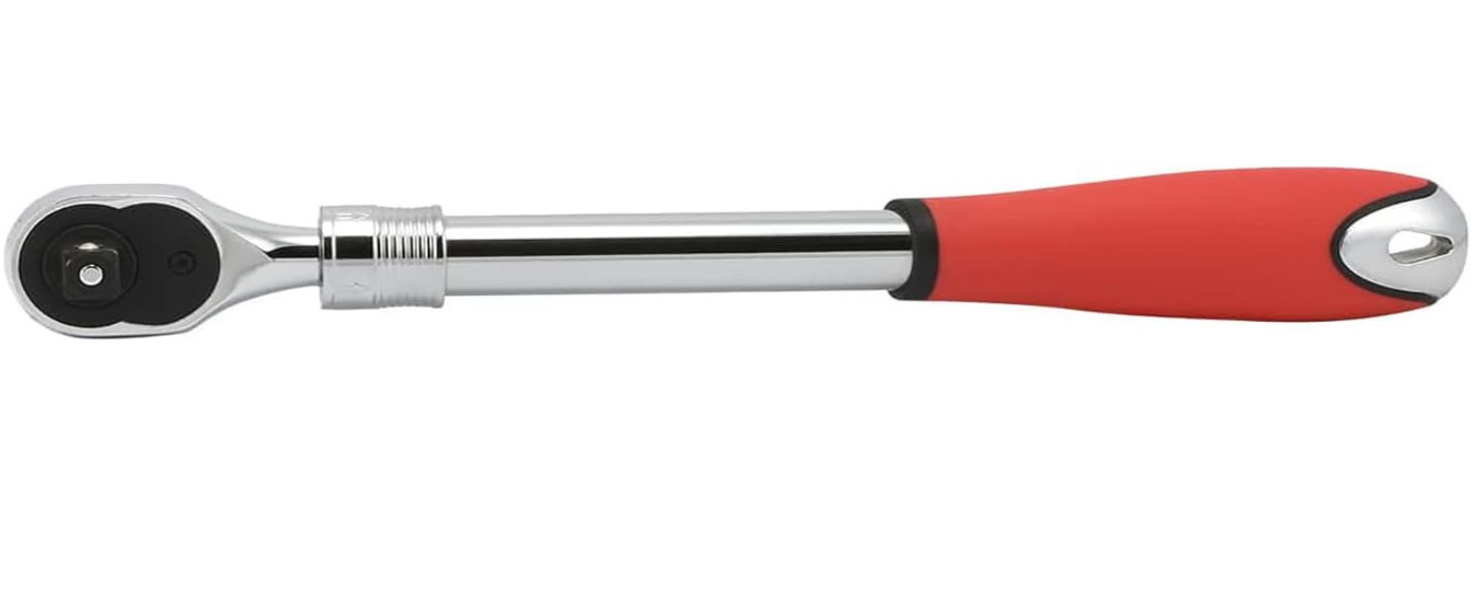 Mango de trinquete extensible 1/2", 72 dientes, reversible, agarre suave, rojo. gallery