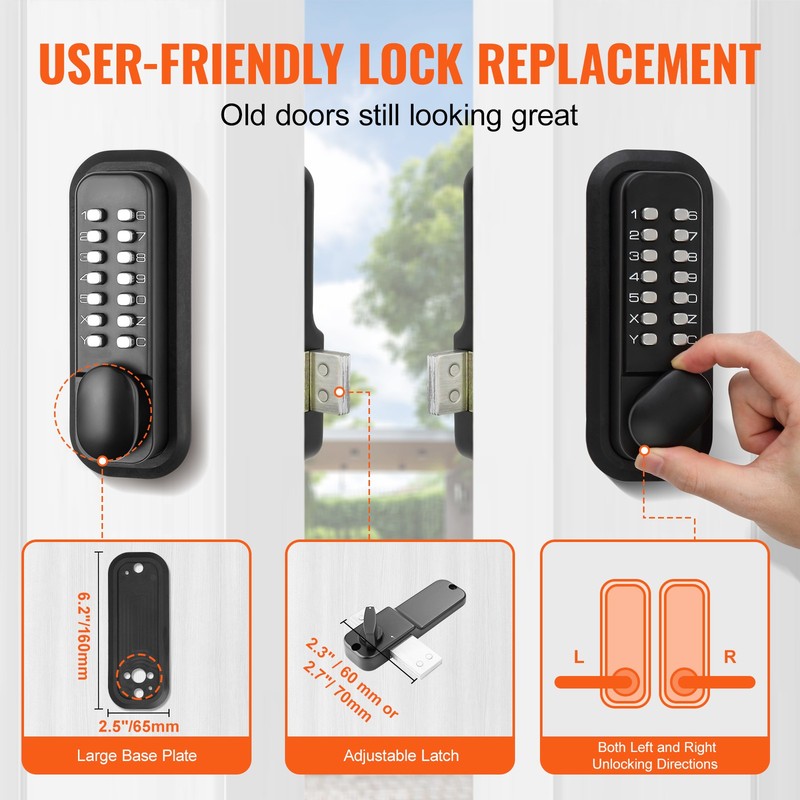 VEVOR Mechanical Keyless Entry Door Lock 14 Digit Keypad Surface-mounted Latch gallery