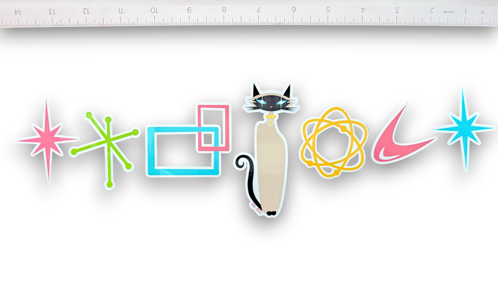 Retro Atomic Mid Century Symbol Vinyl Stickers Starburst Atom Siamese Cat gallery