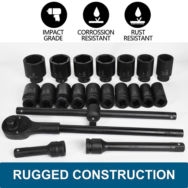 Impact Socket Set 22 PCs 3/4" Drive 6 Point SAE Master 7/8" inch-2" inch&13/16" gallery