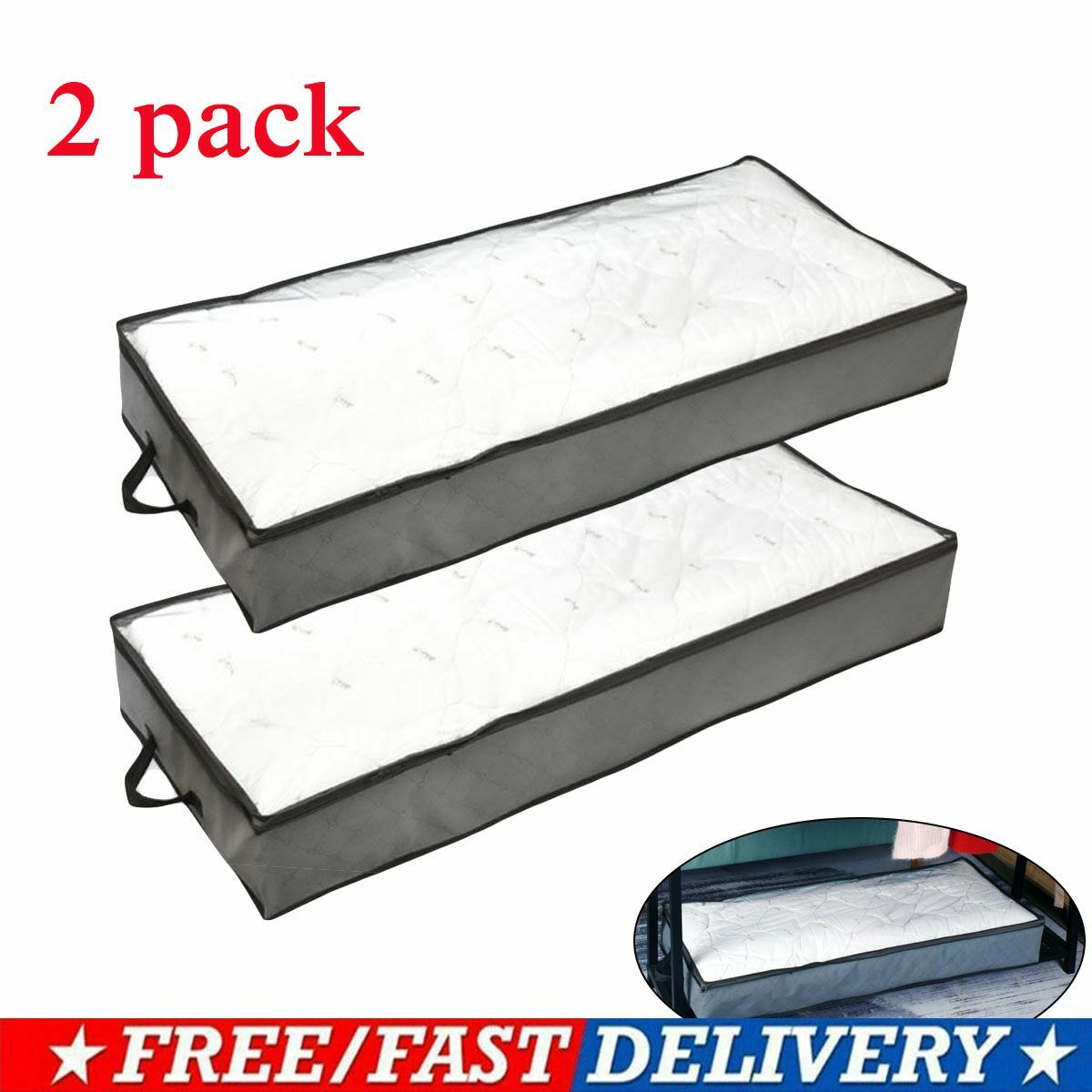 2pack Under Bed Storage Box Clothes Holder Organizer Bag Zip Container Foldable gallery