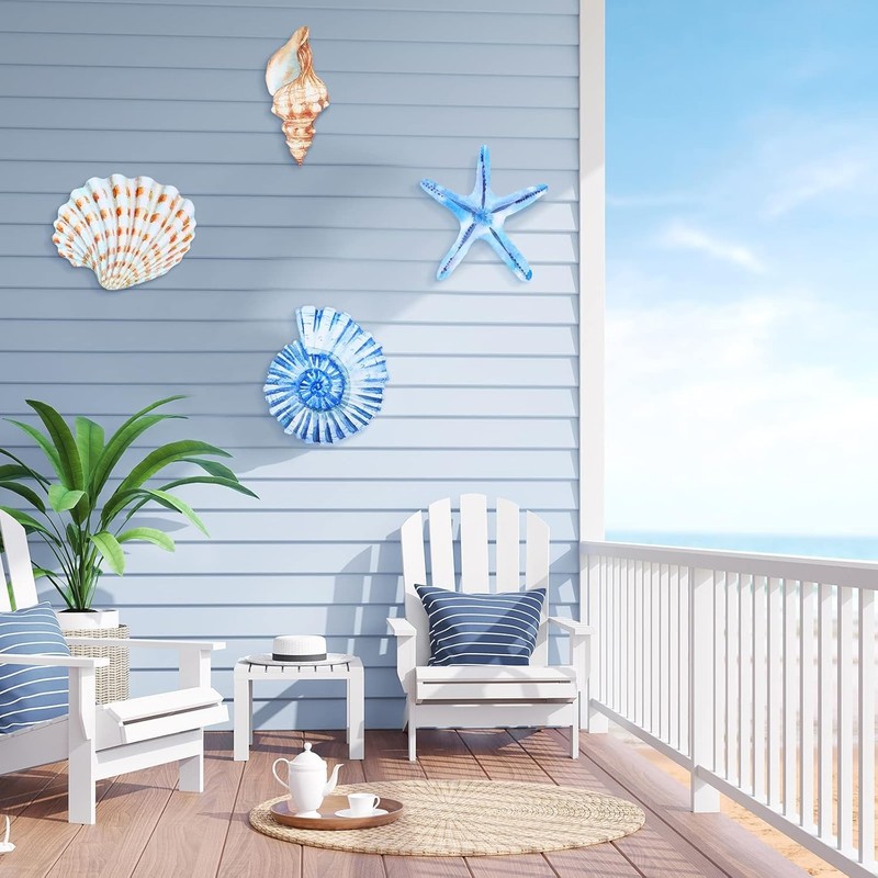 Yookeer 4 Pcs Beach Wall Decor Seashell Starfish Large, As Pictures Shown gallery