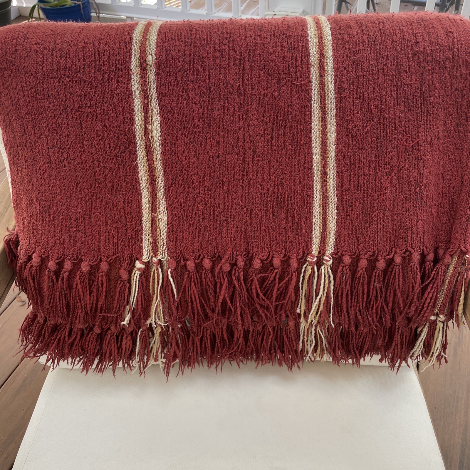 Woolrich Acrylic Polyester Fringed Throw Blanket Terracotta Stripe 54" x 48" gallery