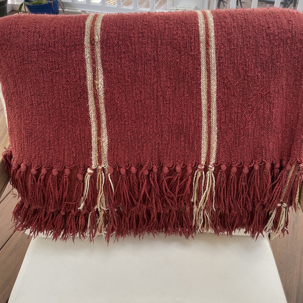Woolrich Acrylic Polyester Fringed Throw Blanket Terracotta Stripe 54" x 48"