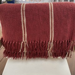 Woolrich Acrylic Polyester Fringed Throw Blanket Terracotta Stripe 54″ x 48″