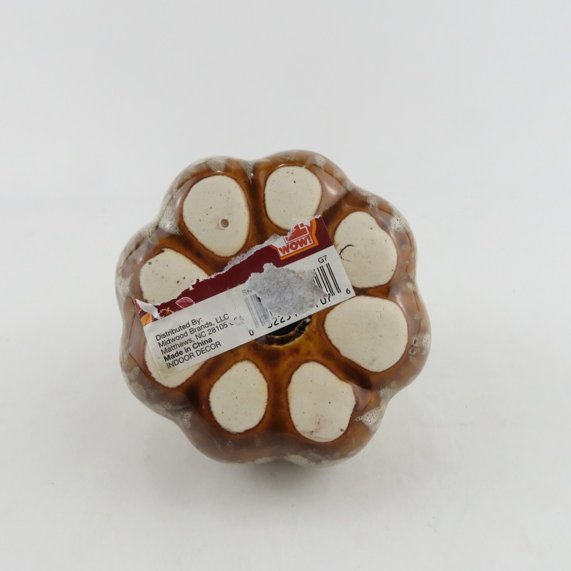Ceramic Pumpkin w/ Leaf -Brown Speckled Glaze- Fall Seasonal Home Decor 4" Tall gallery