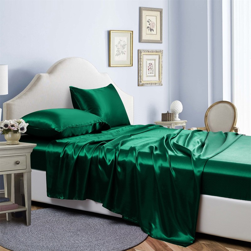 12 Colors Satin Sheet Set Smooth Soft Faux Silky Bedding Sheets Fade Resistant gallery