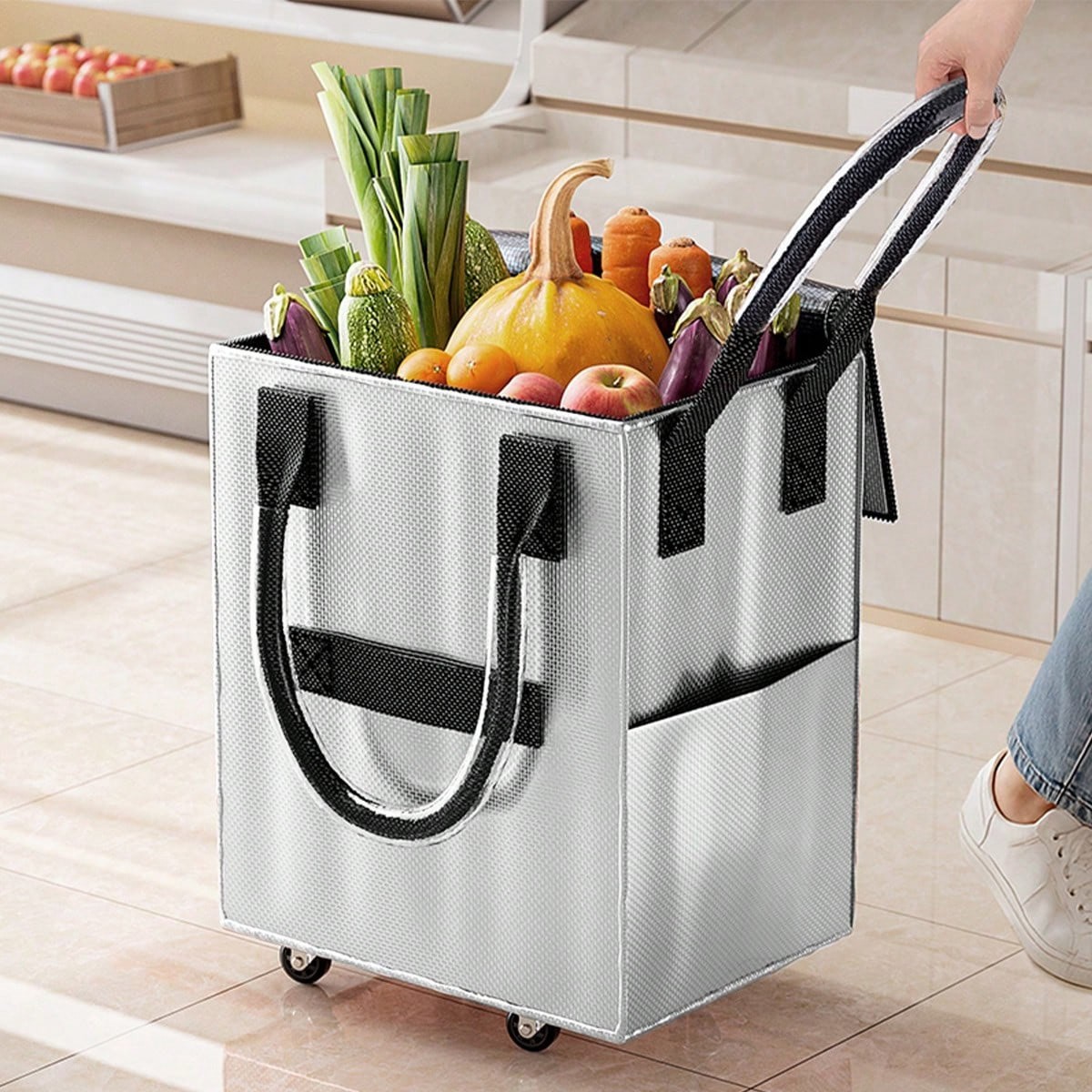 Rolling Grocery Tote Bag Large Capacity Shopping Cart with Wheels Travel gallery