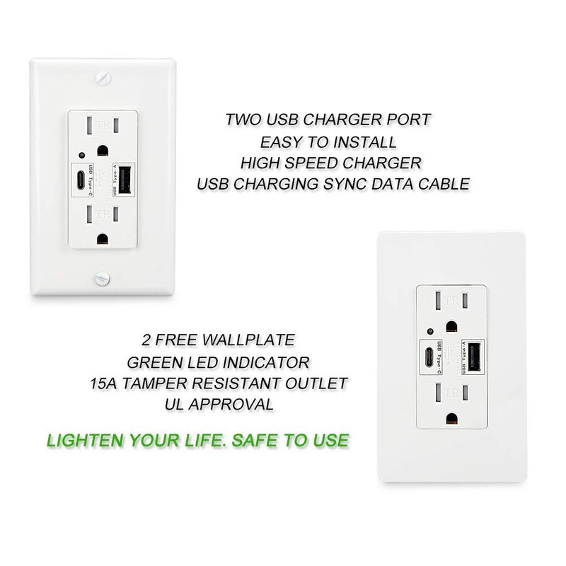 Type A & Type C USB Wall Charging Outlet, 4.2A High Speed Dual USB Socket, 15... gallery